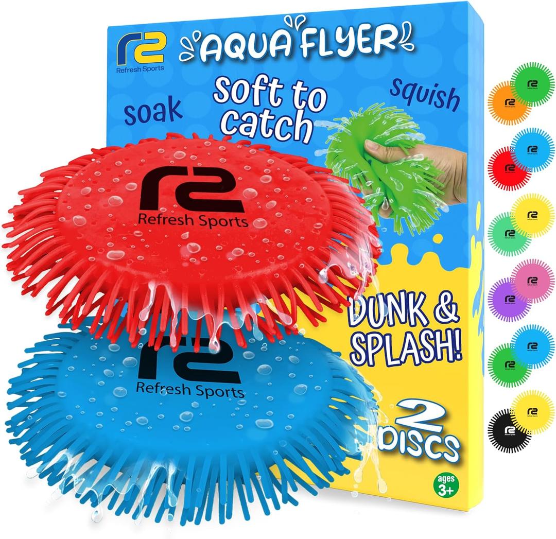 Beach Games Flying Disc Pool Toy: 2 Pack Water Discs for Kids - Soaks The Target On Impact - Best Outdoor Swimming Pool Toys for Kids - Fun Beach Games & Soft Toy Water Toys Ages 4-8 8-12 (Red & Blue)