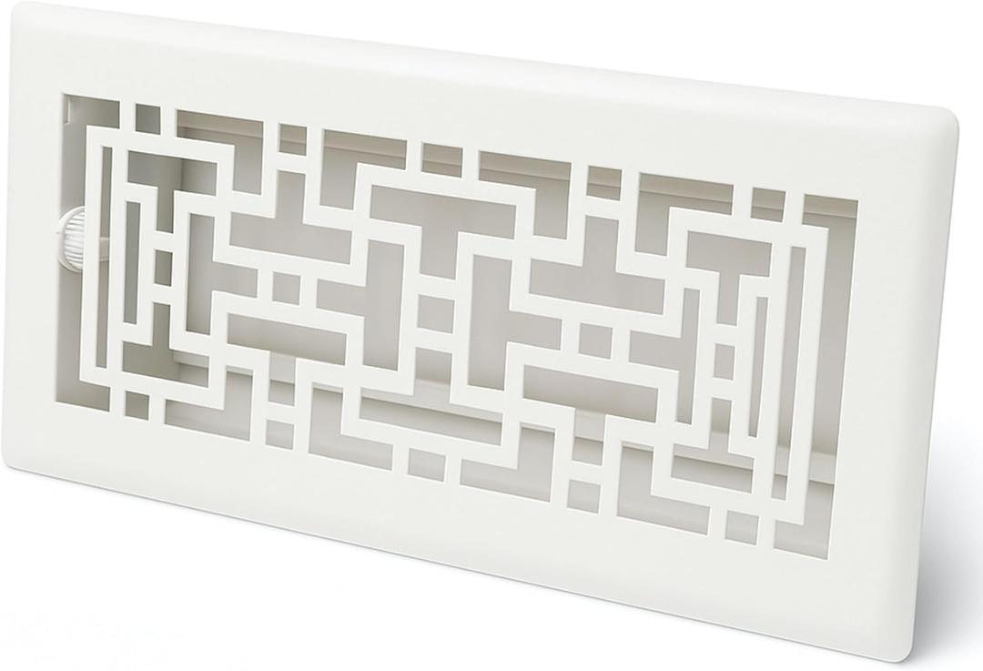 4" x 14" Oriental Design Steel Floor Register in Glacier White Finish for Floor l- Decorative Air Vent Covers- Floor Register 4 x 14