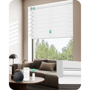 Allesin Motorized Zebra Blinds with Remote, Electric Dual-Layer Shades with Dry Battery-Powered, Smart Window Blind with Privacy Light Control (White 34" W x 72" H)
