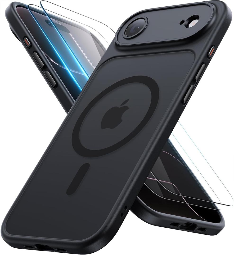 JJL for iPhone Air Case with 2 Pack Screen Protectors, Compatible with MagSafe, Full Camera Protection, Slim Translucent Matte Magnetic Phone Cover for iPhone 17 Air, Black