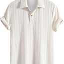ZAFUL Men's Polo Shirts Textured Short Sleeve Golf Shirt Openwork Casual Cuban Geometric Jacquard T-Shirt (White, L)