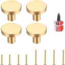 Gold Cabinet Knobs, 4 Pcs Brushed Brass Round Kitchen Cabinet Hardware Pulls Knobs Gold for Dresser Drawer Cupboard Furniture Closet Wardrobe Door Knobs Handles, with Screwdriver, 20x30 mm