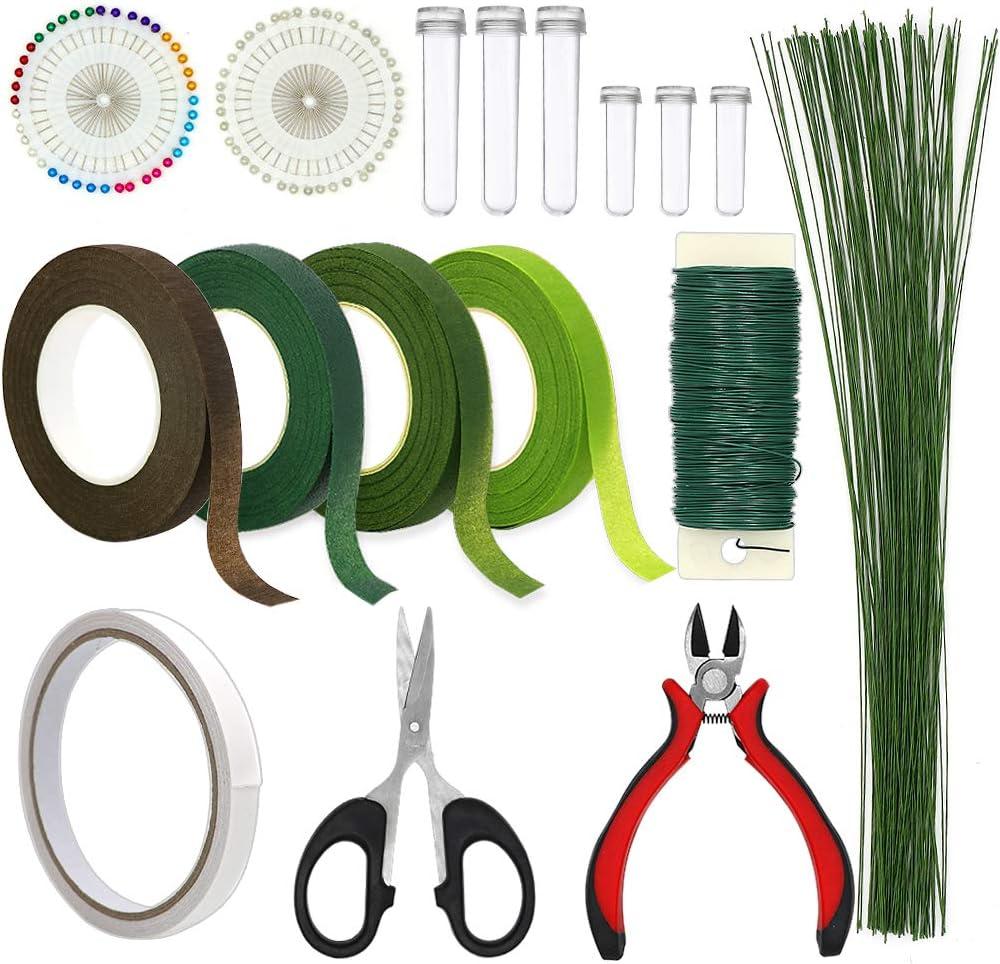 Floral Arrangement Kit,17 Pieces Flower Tools Include Floral Wire Cutter Scissor Floral Tape 22 Gauge Paddle Wire 26 Gauge Stem Wire Pearl Corsage Pin Bouquet Wrap Florist (shears)