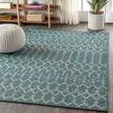 JONATHAN Y Moroccan Geometric Indoor Outdoor Area Rug 3X5 Teal/Gray, Ourika Textured Weave for Backyard, Patio, Porch, Easy-Cleaning, High Traffic, Pet-Friendly, Non-Shedding (SMB108C-3)
