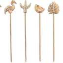 Folkulture Cocktail Picks or Martini Sticks for Christmas Gifts for Men, Reusable Toothpicks for Drinks or Bloody Mary Skewers, Garnish Sticks for Appetizers, Boho Gifts, Set of 6, Rosegold