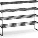 SONGMICS Shoe Rack, 4-Tier Shoe Organizer, Metal Storage Shelf, Upright or Upside Down, for 25-30 Pairs, Stackable, for Entryway, 11.8 x 46.1 x 28.4 Inches, Black ULSA034B01