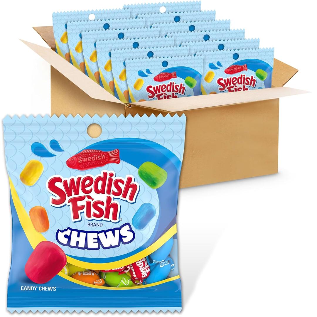 SWEDISH FISH Chews Soft & Chewy Candy, Bulk Candy, 12-2.12 oz Bags (BB-17Sept2026)