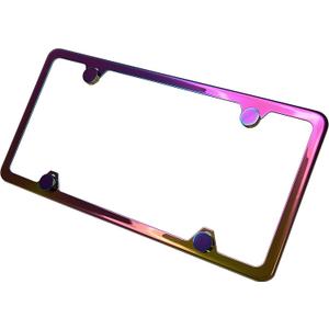 One Polish Mirror Neo Chrome T304 Stainless Steel Four Hole Slim License Plate Frame Holder Front Or Rear Bracket with Metal Screw Cap