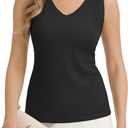 QUALFORT Women Wool Blend Sweater V Neck Sleeveless Tank Tops Knitted Shirt (Black)