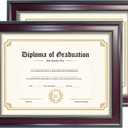 GraduationMall 11x14 Diploma Frame with Navy over Gold Mat or Display 15x18 Certificate without Mat,Solid Wood & Tempered Glass,Cherry Finish with Gold Trim