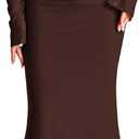 EYNMIN Women's Fall Wedding Guest Dresses Long Sleeve Spaghetti Strap Mesh Ruched Bodycon Maxi Formal Dress (Brown, M)
