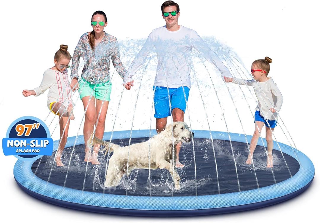 Splash Pad for Kids and Dogs, 97'' Extra Large Splash Pad for Toddlers 1-3 and Kids Ages 4-8, Non Slip Thicken Sprinkler Dog Pool Summer Outdoor Water Toys for Backyard