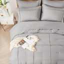 King Size Comforter Set 7 Piece Bed in a Bag,Grid Pinch Pleat Grey Bedding Set,Striped Textured Soft Microfiber Comforter with Sheet Set,All Season Complete Bed Set(Grey,King)