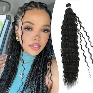 HUA Curly Braiding Hair for Boho Braids 130g/pack Deep Wave Bulk Human Hair Mix Synthetic for Boho Braids Long Curly Braiding for Daily Use/Date/Travel/Graduation/Birthday/Wedding 20 Inch