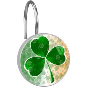 St. Patrick's Day 12pcs Clover Shower Curtain Hooks, Decorative Shower Curtain Hanger Rings Roller, Stainless Steel Round Shower Rings Hangers for Bathroom (Color-14)