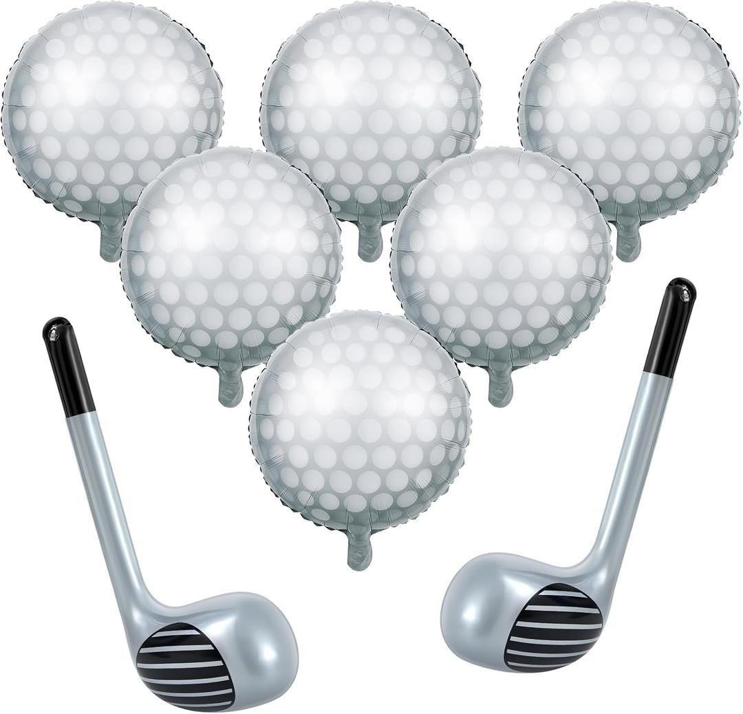 8 Pcs Golf Balloons Set 18'' Ball and 30'' Inflatable Club for Birthday Party Decorations, Golf Themed Events & Party Favors