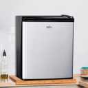 Koolatron Stainless Steel Compact Fridge with Freezer, 1.7 Cubic Feet (48 L) Capacity, Silver and Black, for Snacks, Frozen Meals, Beverages, Juice, Beer, Den, Dorm, Office, Games Room, or RV