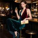 Larcenciel Metallic Patent Leather Clutch Purses for Women, Fashion Curved Flap Envelope Evening Handbags w/Chain Party Bags
