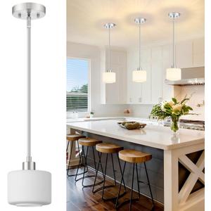 Brushed Nickel Pendant Lights Kitchen Island, 1-Light Modern Milk Glass Hanging Light Fixtures with Rods, Mini Kitchen Pendant Lighting Over Island for Sink Bathroom, OS-YQ8153-1PBN