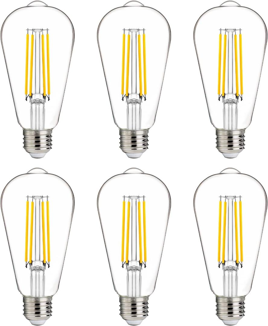FLSNT 100W Equivalent LED Edison Bulbs, 90+ High CRI, 4000K Cool White, ST19 Dimmable 8W LED Light Bulbs, High Brightness with 1000LM, E26 Base, 6 Pack
