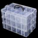 Praisebank 3-Layer Stackable Storage Container Box, 30 Dividers Compartments, Perfect for Storage Jewelry & Arts & Crafts & Sewing. (Clear)