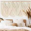 IOWER Macrame Wall Hanging Wedding Hanger Macrame Wall Decor Dorm Craftsmanship Handmade Tassel Knotting Boho Fiber Art Home Room Decor 47" W x 25" L (Beige1)