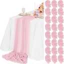 24 Packs Light Pink Cheesecloth Table Runner,10ft Rustic Gauze Boho Wedding Table Runner Decoration, Wedding Table Decor Sheer Table Runner for Wedding Party Bridal Shower Table