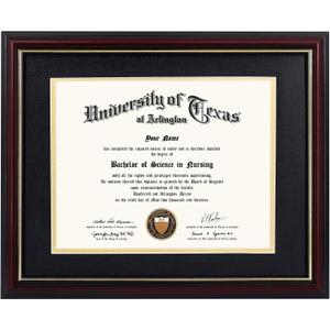 GraduationMall 8.5x11 Diploma Frame with Black over Gold Mat or Display 11x14 Certificate without Mat,Solid Wood & Tempered Glass,Cherry Finish with Gold Trim