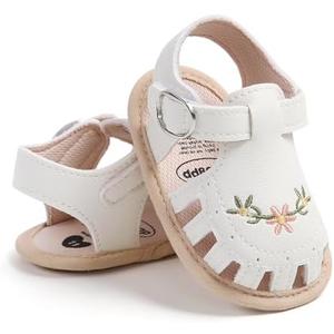 GDSDYM Infant Baby Girls Summer Sandals with Flower Bowknot Soft Sole Wedding Dress Flats Newborn First Walkers Crib Dress Shoes 12-18M