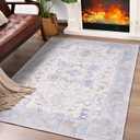 ST. BRIDGE Soft Area Rug 3x5, Washable Vintage Rug for Bedroom Kitchen Dining Room, Non-Slip Low Pile Entryway Rugs, Colorful Accent Rug Floor Carpet for Living Room Office Home Decor, Blue/Purple