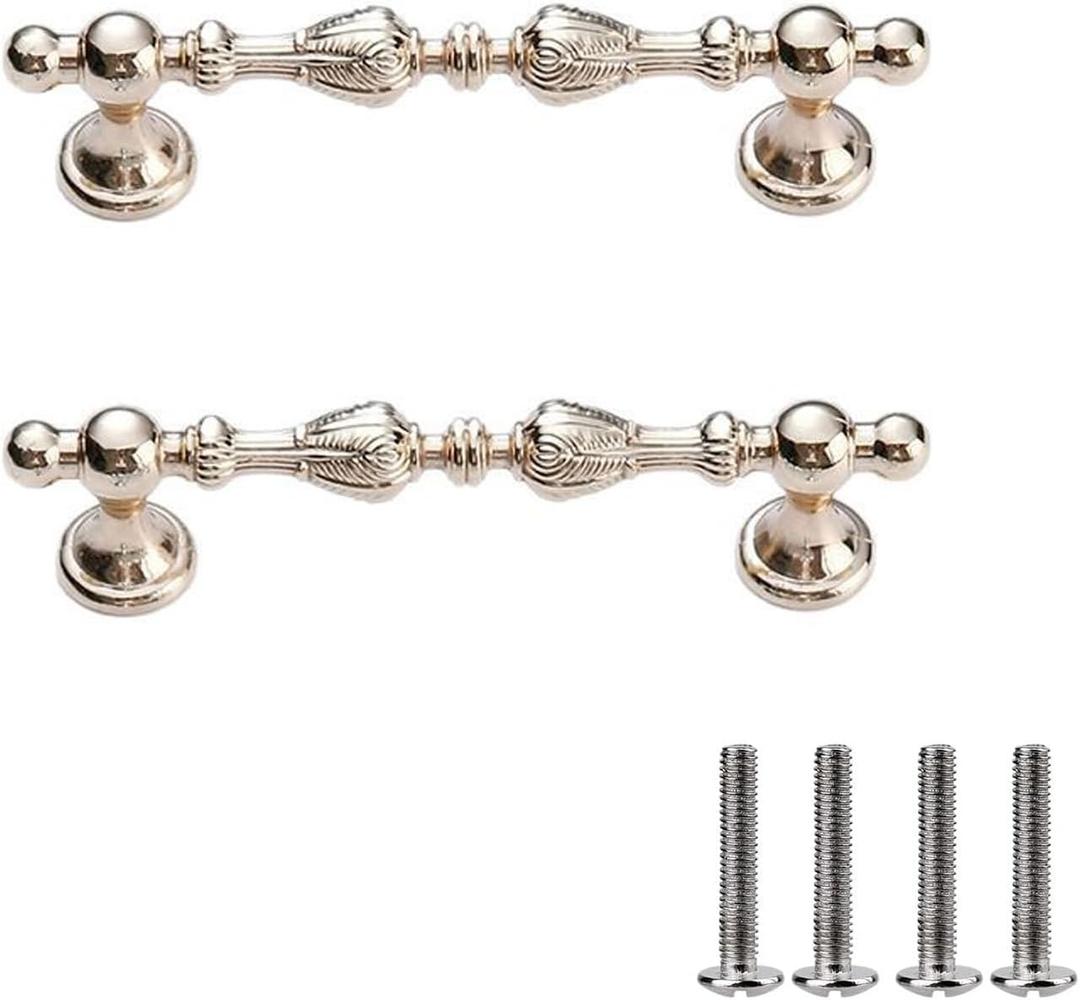 2 Pack Zinc Alloy Vintage Drawer Pulls with Screws - Ornate Drawer Handles for Kitchen Cabinets, Dresser Drawers, Furniture Hardware (Brushed Gold, 3.78 inch Hole spacing)