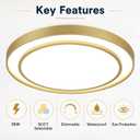Gold LED Flush Mount Ceiling Light 20 Inch, Dimmable Ceiling Light Fixture 48W with 5CCT, Modern Kitchen Lighting Fixtures Ceiling for Bedroom Living Room