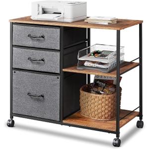DEVAISE 3 Drawer Mobile File Cabinet, Rolling Printer Stand with Open Storage Shelf, Fabric Lateral Filing Cabinet fits A4 or Letter Size for Home Office, Rustic Brown