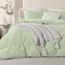 NEXHOME PRO Duvet Cover Set Oversized Queen 98"x98" Linen Feel Textured Organic Natural 100% Washed Cotton Duvet Cover 3 Pieces Bedding Set Zipper Closure, Breathable, Mint Green (No Comforter)