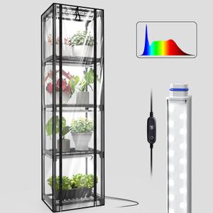 Indoor Greenhouse with Grow Light, Mini Greenhouse with 4 Pack 36W Grow Lights for Indoor Plant, Seed Start, Seedling, Seed Trays, 11.8" W x 15.7" L x 59" H