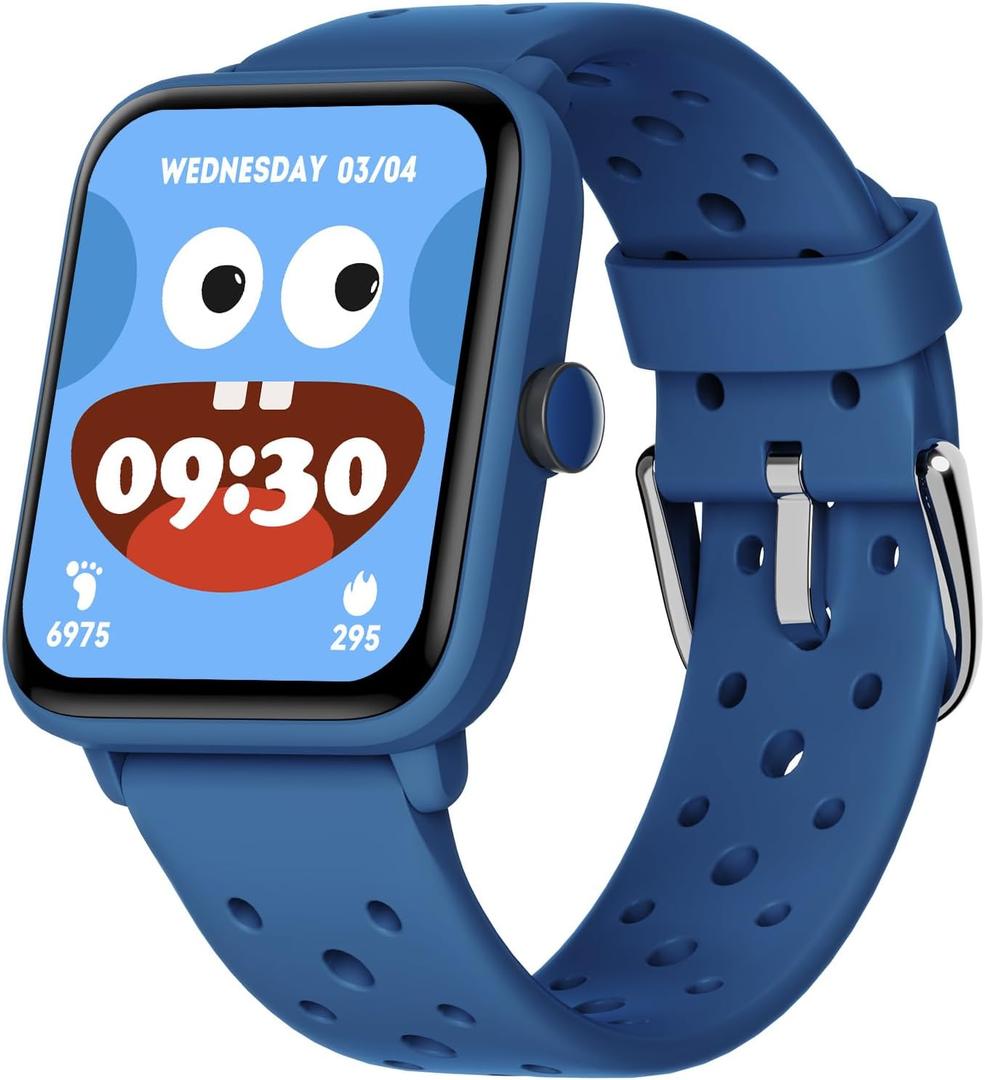 BIGGERFIVE Smart Watch for Kids Without APP, Fitness Tracker Watch Pedometer, Heart Rate, 5ATM Waterproof, Sleep Monitor, Calorie Step Counter, Games, Alarm Clock for Boys Girls 5-14, Porous Blue