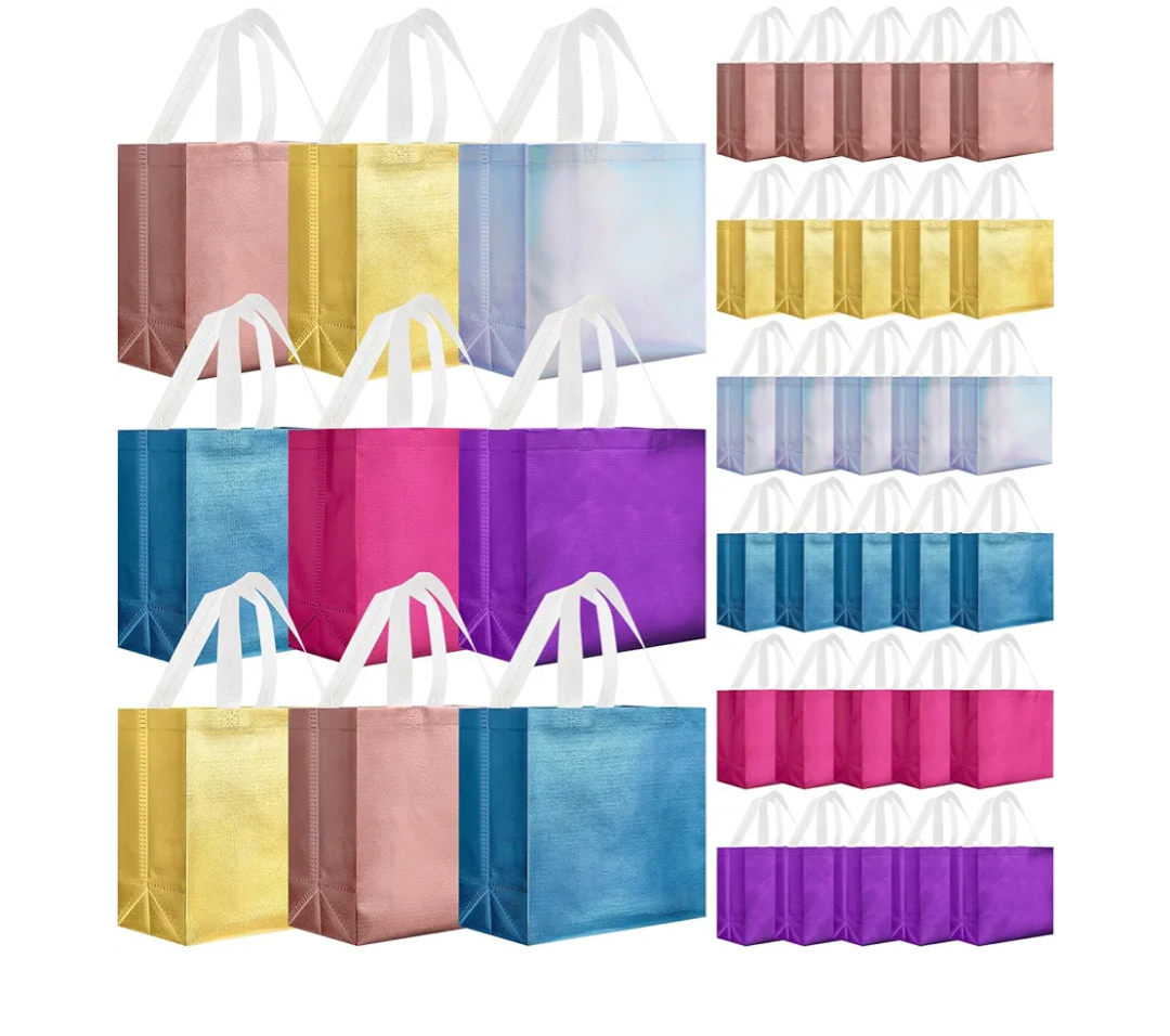 Eccliy 40 Pieces Gift Bags Set Glossy Reusable Tote with Handle Grocery Bags for Wedding, Easter, Valentines, Spring Events (Large, Colorful)