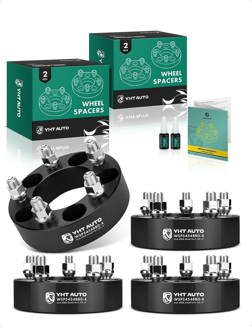 YHTAUTO 5x4.5 Wheel Spacers 1.5 Inch Fits Dodge, Chrysler, Ferrari, Maserati Models, Charger, Challenger, 300 Tire Spacers w/ M14x1.5 Studs, 82.5mm Center Bore 5 Lug 4PCS Black