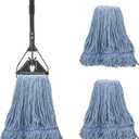 Commercial Industrial Mop for Floor Cleaning, 3 Extra Large Reusable Replacement Head with 59" Long Handle, Heavy Duty Looped-End String Wet Cotton Mop for House, Kitchen, Office, Garage, Tile Floor