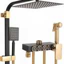 10-Inch Rain Shower Head with Handheld Spray Wand - Luxury Spa Rain Shower System with Waterfall Showerhead - Modern Square Rainfall Shower Head Set, 100% All Metal Parts (Matte Black/Gold)