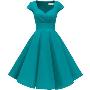 Hanpceirs Women's Cap Sleeve 1950s Retro Vintage Cocktail Swing Dresses with Pocket XS