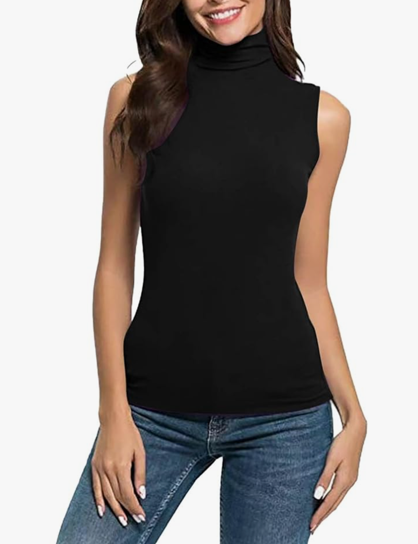 TANGNADE Sleeveless Turtlenecks for Women Tunic Plus Size Mock Neck Soft Tank Tops Basic Stretch Slim Fit Undershirts, SIZE M