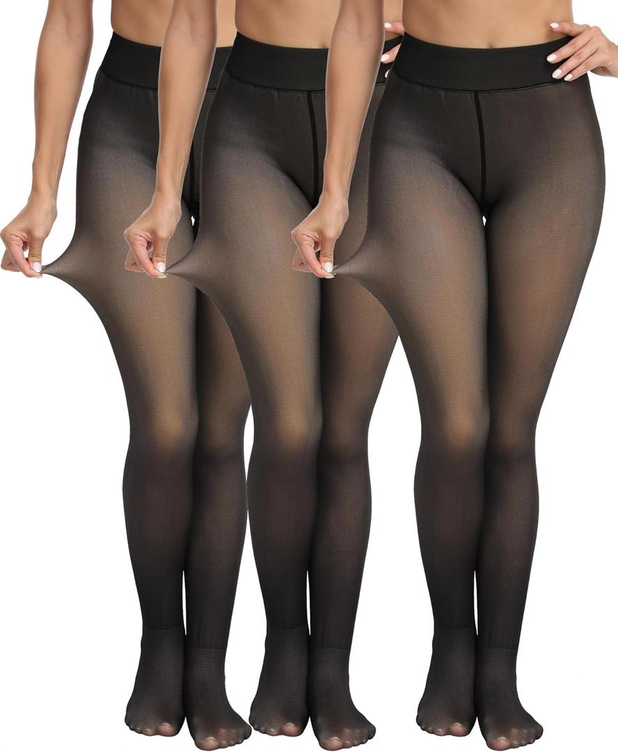 CHRLEISURE Women's Fleece Lined Tights - Fake Sheer Warm Pantyhose Thick Winter Leggings