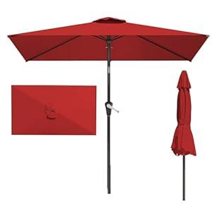 AreShark 6.5' x 10' Rectangular Patio Umbrellas for Outdoor, Outdoor Table Umbrella, Large Outdoor Patio Umbrellas with 6 Sturdy Ribs for Market, Garden, Pool (Red)