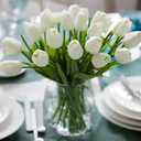 WeTop 30pcs Real Touch Tulips PU Artificial Flowers, Fake Tulips Flowers for Arrangement Wedding Party Easter Spring Home Dining Room Office Decoration. (White)
