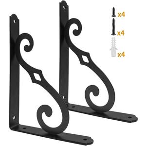 Yarssihha 10 Inch Decorative Shelf Brackets, 2 Pack Wall Mounted Metal Shelving Brackets, Heavy Duty Shelf Supports, Rustic L Shape Brackets for Floating Shelves DIY Home Kitchen, with Screws