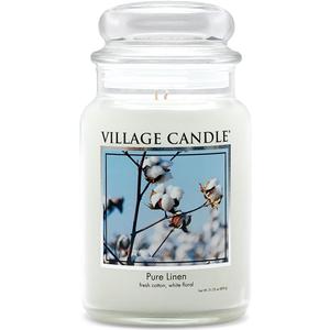 Village Candle Pure Linen Large Glass Apothecary Jar, Scented Candle, 21.25 oz., White