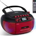 Portable CD Player and Cassette Player with Remote Control, FM Radio, USB Playback, Bluetooth Speaker, Recording Function, Battery/AC Powered for Elderly