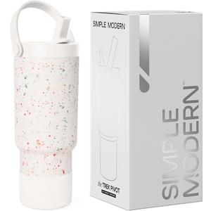 Simple Modern Trek Pivot | 24oz Kids Flip Straw Tumbler with Handle and Silicone Boot | Insulated Water Bottle Stainless Steel Cup | School Travel Jug | Cream Terrazzo