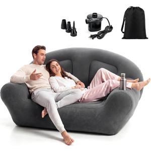 Novabright Inflatable Couch, Flocked Surface, Twin Size, Large, Dark Gray